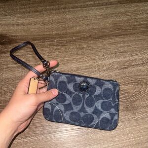 Coach Navy Wristlet with Tan Tag